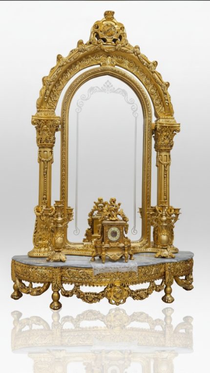 Gilded Console Mirror and Clock